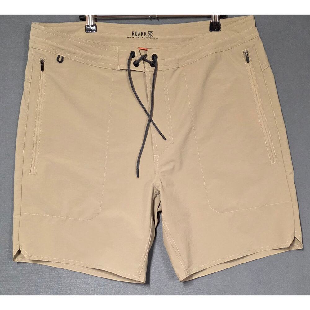 Roark Layover Trail Shorts 3.0 Men's 34 Khaki Pockets Nylon Blend Stretch Hike